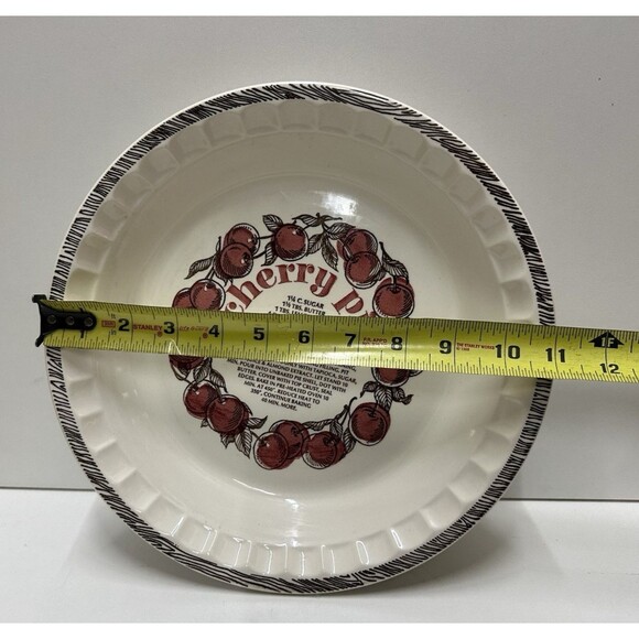 Vintage made in USA 11" cherry pie plate with written recipe - Picture 3 of 3